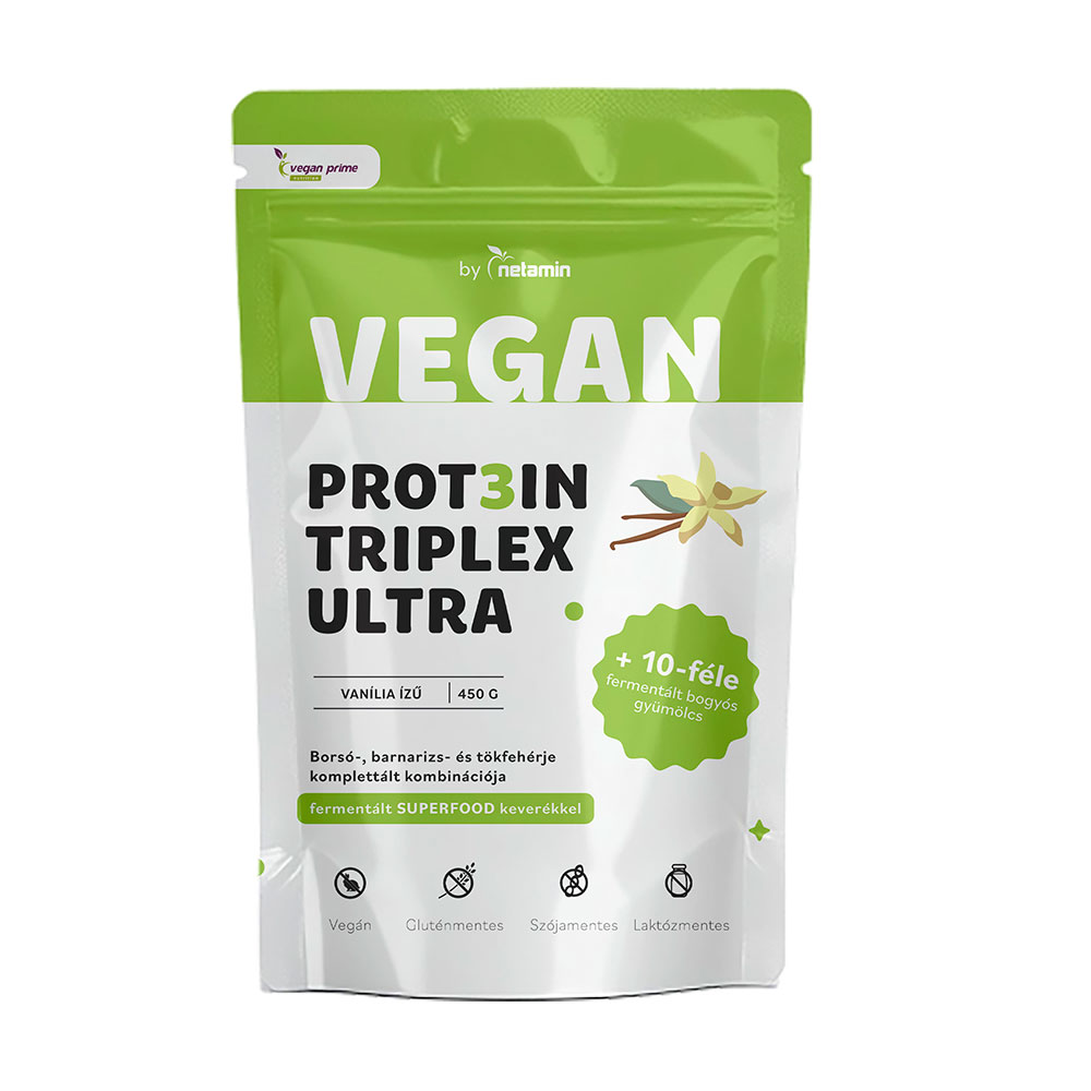 Netamin Vegan Protein Triplex ULTRA vanília ízű növényi fehérjepor fermentált superfood keverékkel - 450g