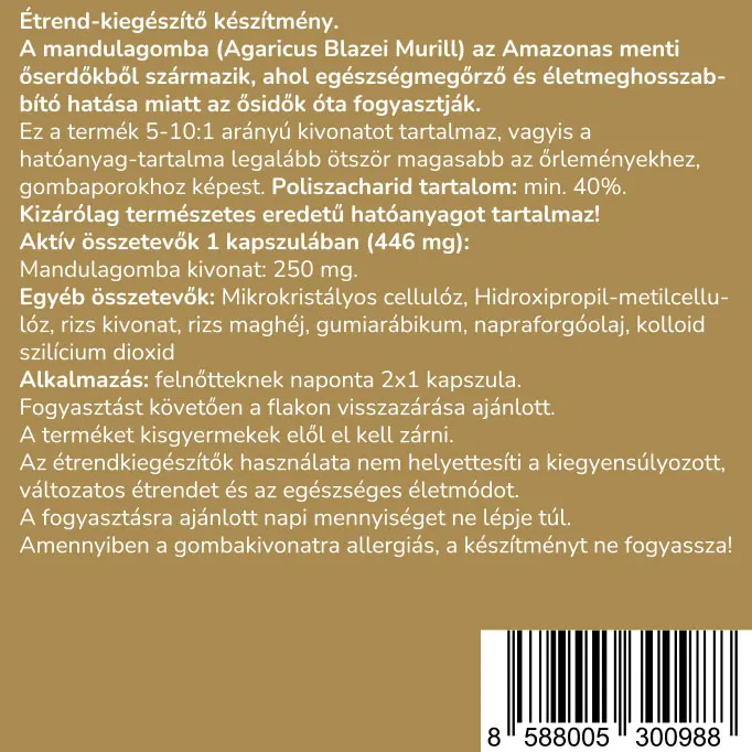 mushi-agaricus-mandulagomba-kivonat-osszetevok.webp Mushi Agaricus Mandulagomba kivonat - 60db