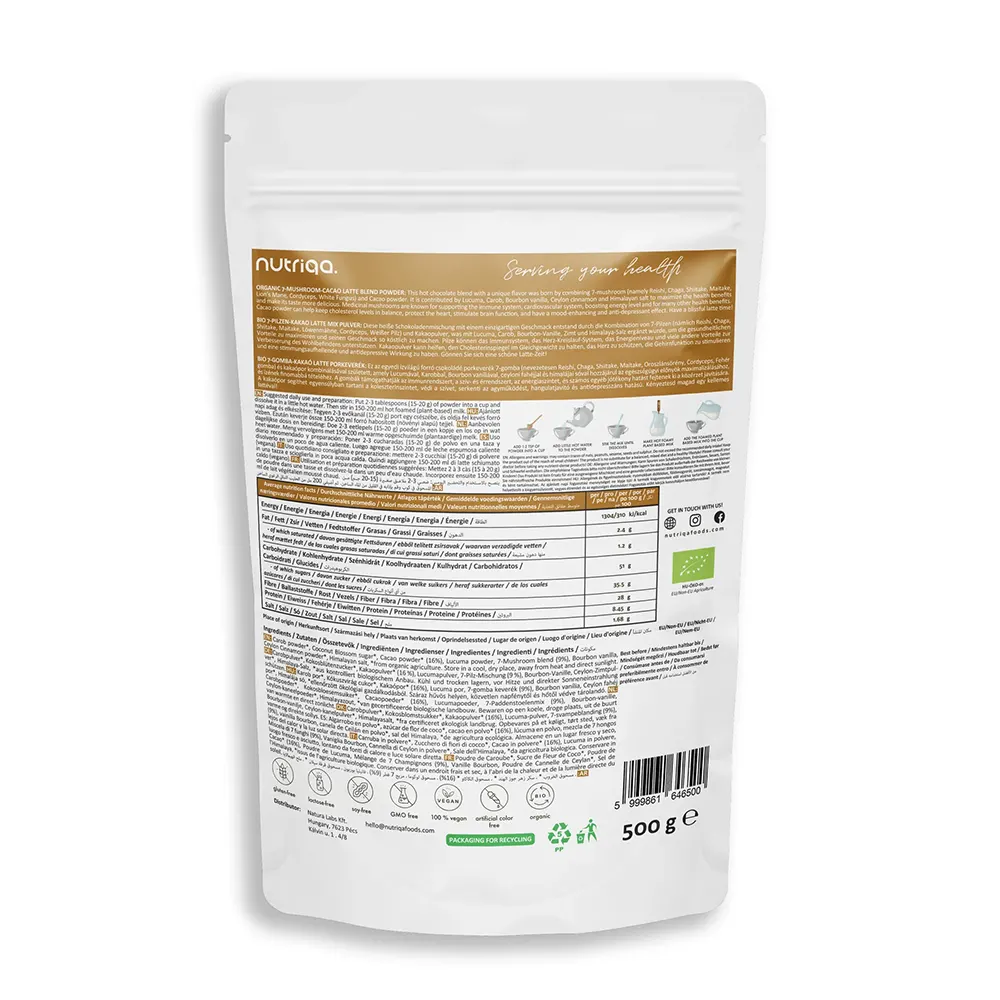 nutriqa-gomba-kakao-latte-2.webp Nutriqa Gyógygomba-Kakaó Latte - 500g