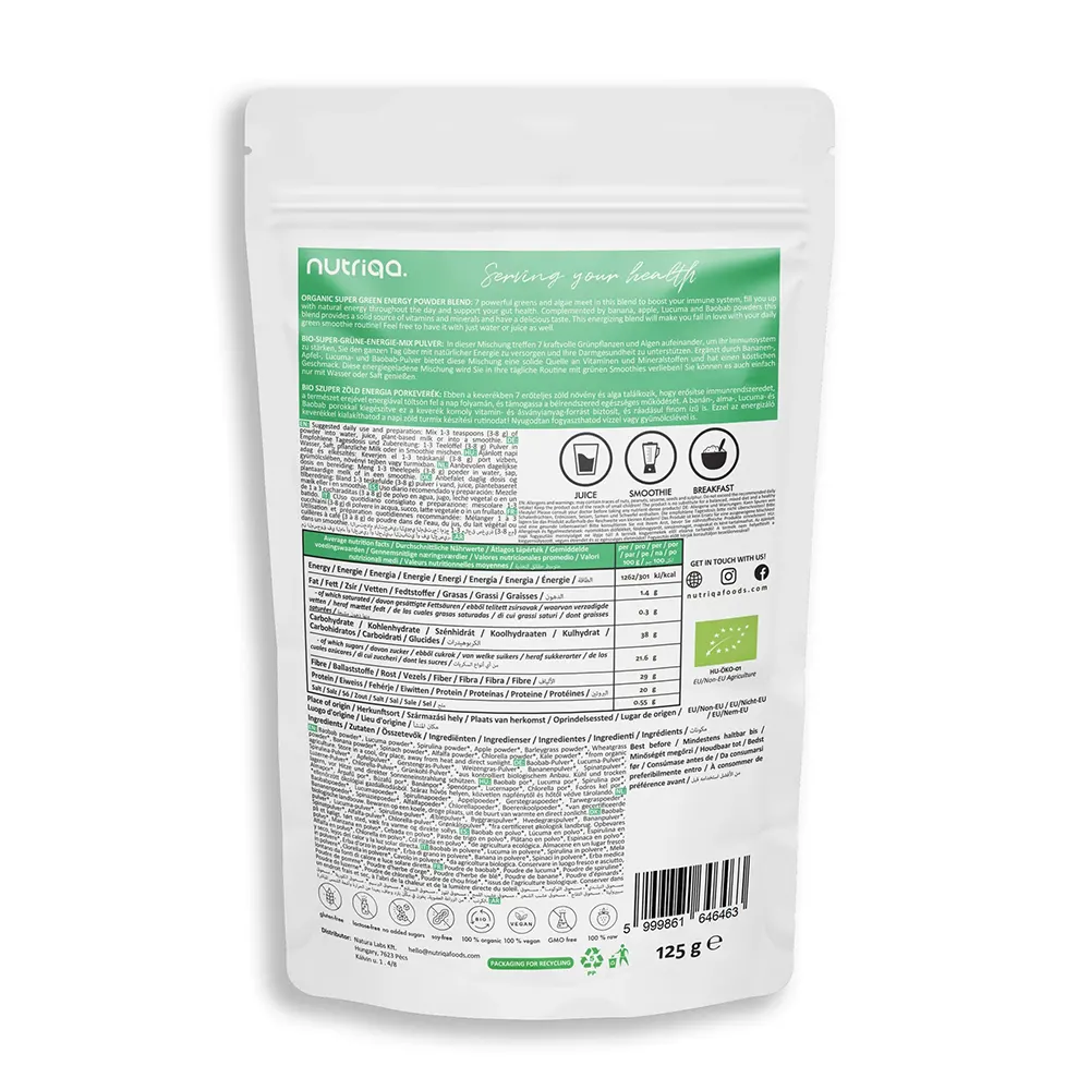 Nutriqa Bio Szuper Zöld Energia porkeverék - 125g