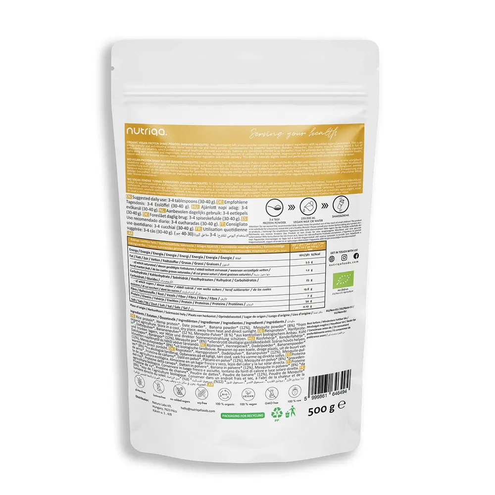Nutriqa Vegán Fehérjepor Banán-Mesquite - 500g