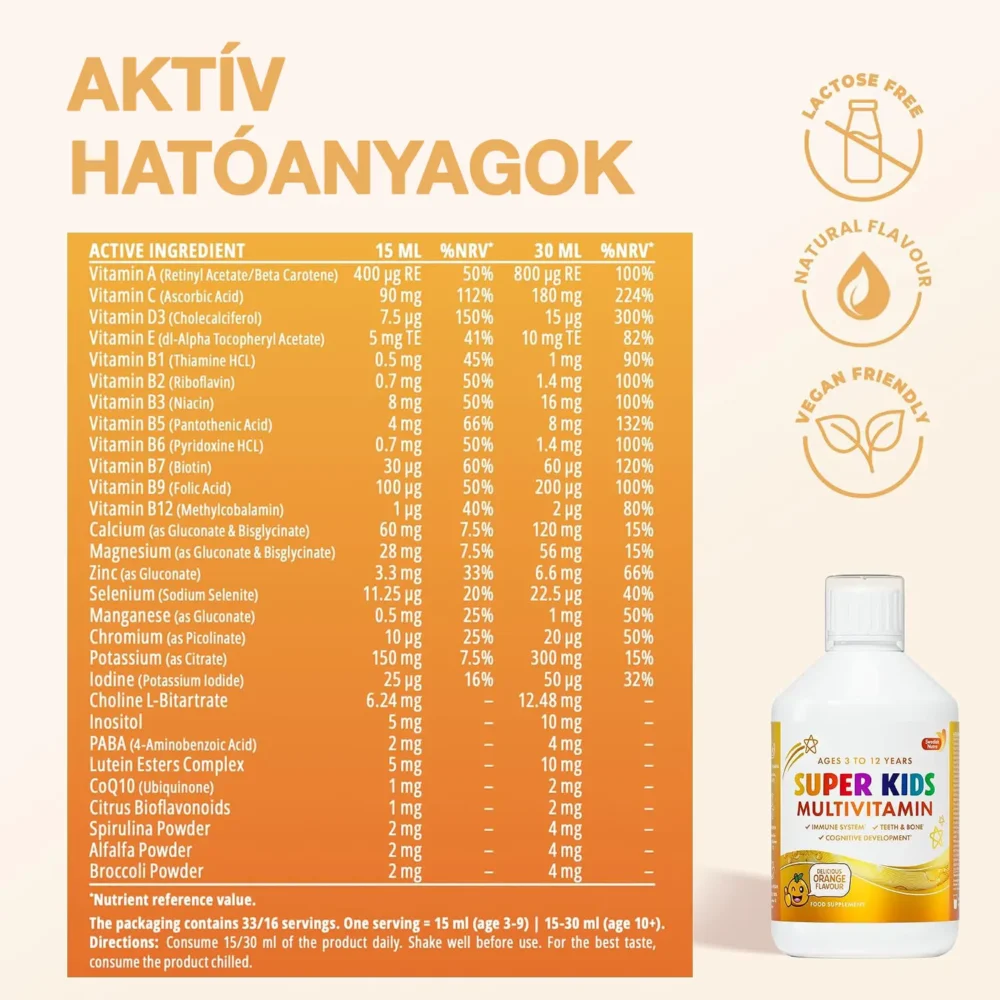 Swedish Nutra Super Kids folyékony multivitamin gyerekeknek - 500ml