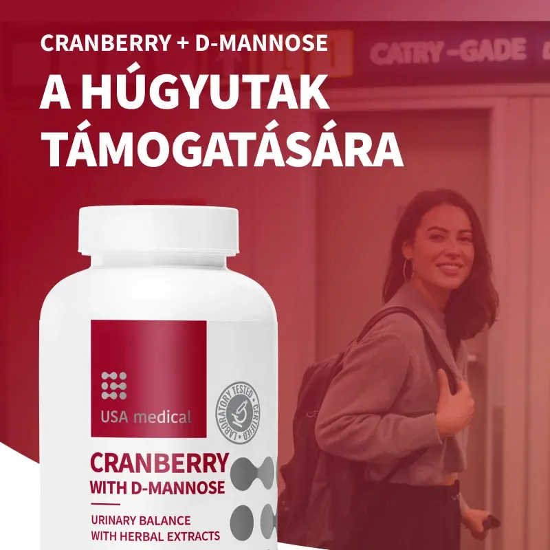 usa-medical-cranberry-d-mannose.webp USA Medical Tőzegáfonya D-mannózzal a húgyutak támogatására - 60db
