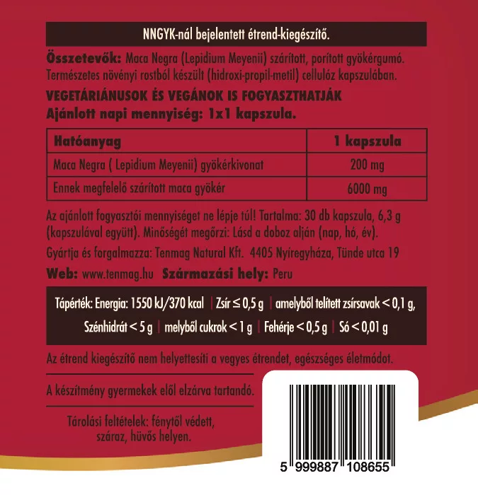 Tenmag Perui Maca Negra FORTE kapszula - 30db