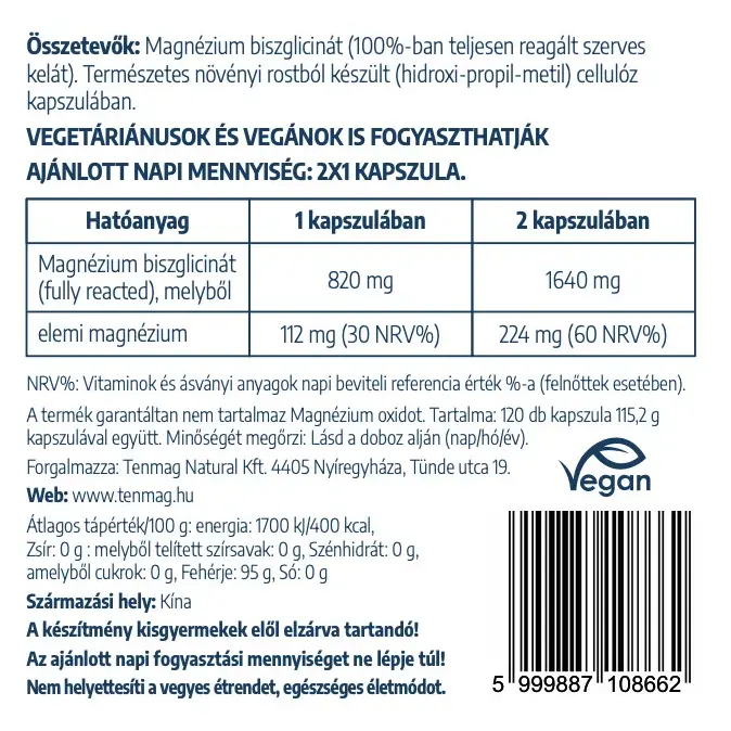 Tenmag Magnézium-biszglicinát kapszula - 120db