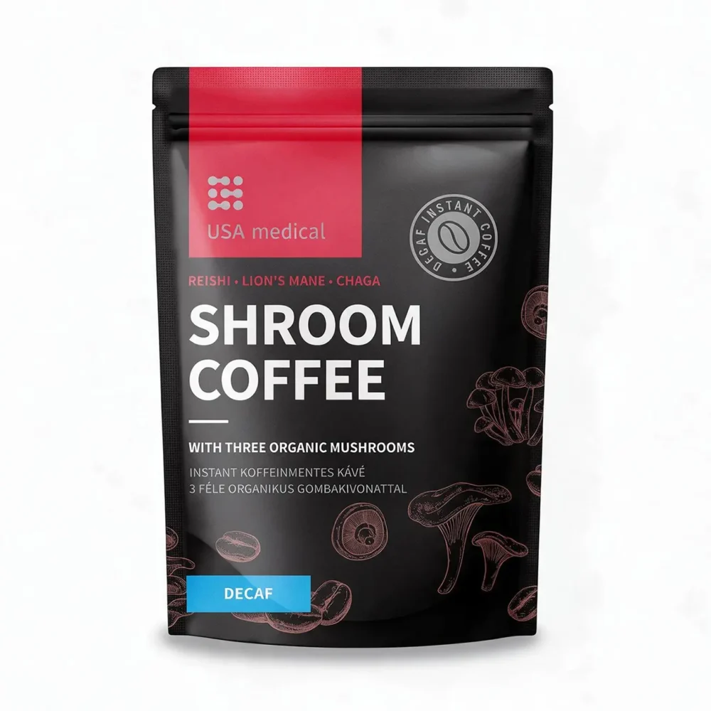 usa-medical-shroom-coffee-koffeinmentes-gombakave.webp USA Medical DECAF Koffeinmentes Arabika kávé 3 féle organikus gombakivonattal - 72g